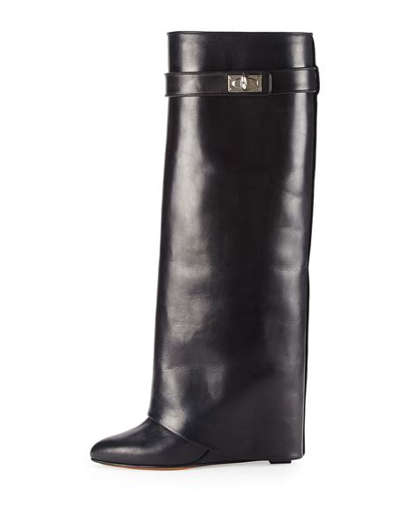 givenchy textured leather fold over knee boots|Givenchy lock boots.